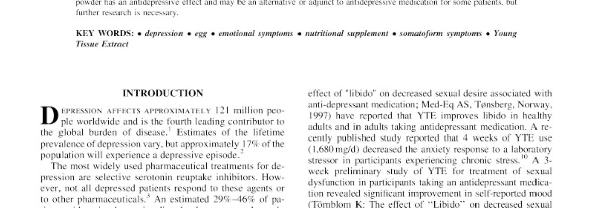 The Effects of Powdered Fertilized Eggs (YTE®) on Depression