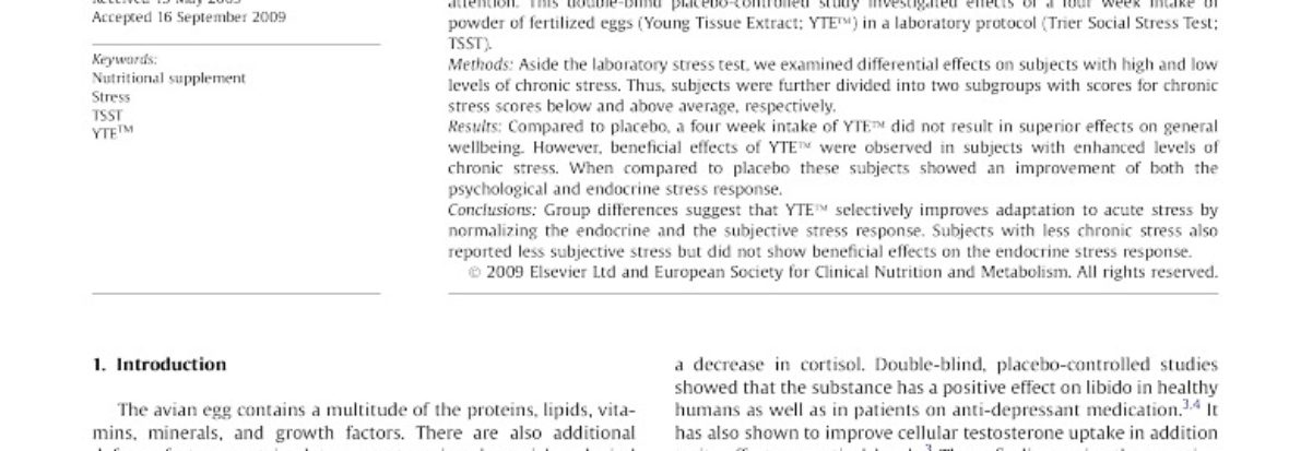 Effects of powdered fertilized eggs (YTE®) on the stress response